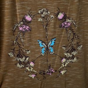 Brown short sleeve t-shirt with butterfly on it